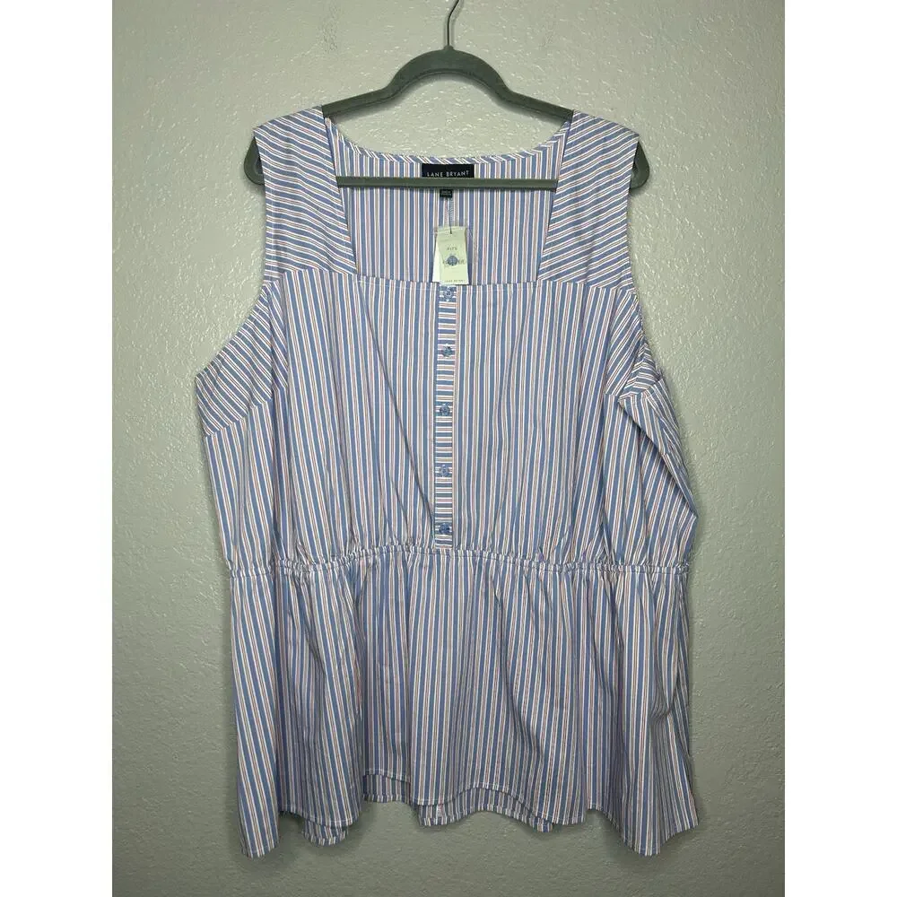 Lane Bryant Sleevless Top Stripes Blue Red Peplum Tank NWT Size‎ 24 - Picture 2 of 8